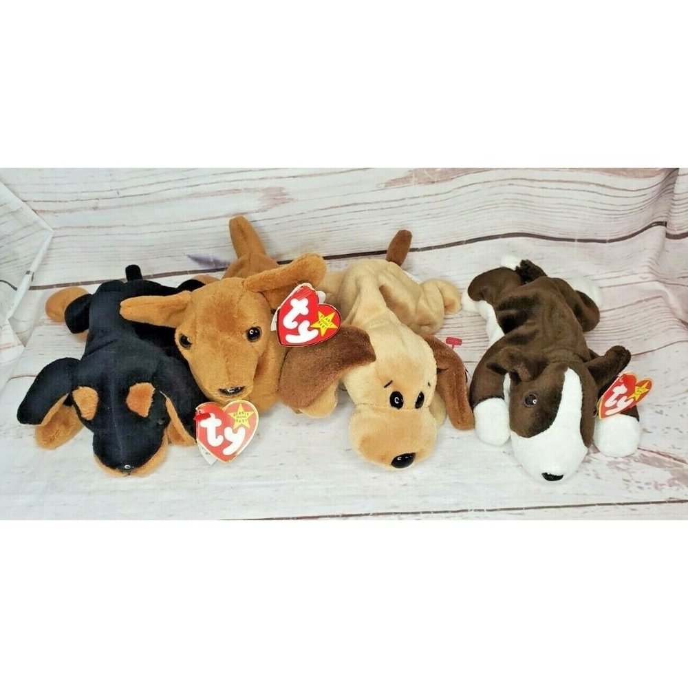 Doby, Bruno, Bones & Weeni Retired Vintage Beanie Baby Doggie Bundle